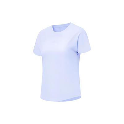 Camiseta Esportiva de Manga Curta com Gola Redonda e Costela Lisa Li Ning Feminina Tops Azul Claro ATST578-3