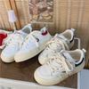 2025 Spring New Little White Shoes Women's College Style Flat Bottom Low-top Korean Version Leather Surface Hong Kong Style Sports Women's Shoes Tide