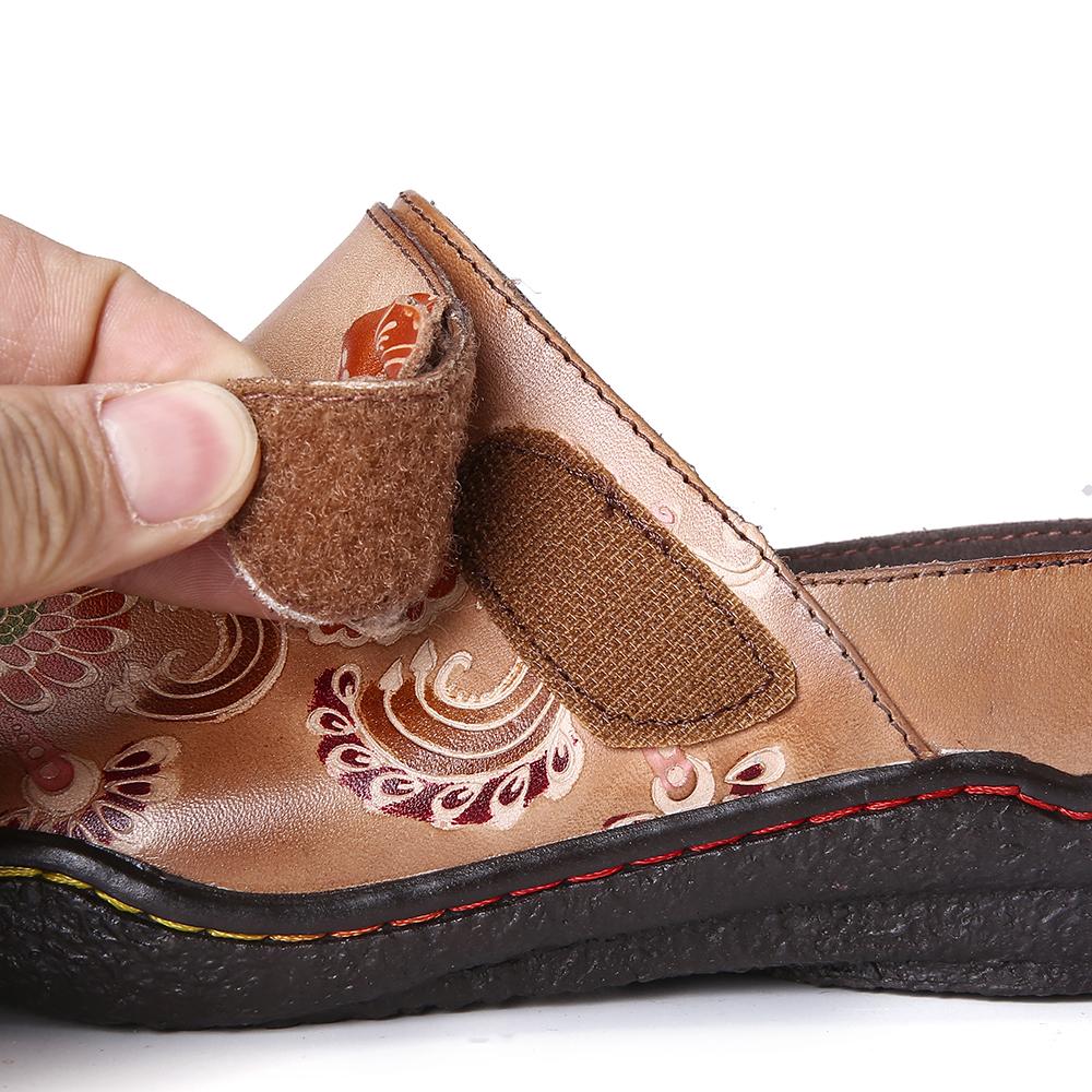 women retro leather painted embossed floral soft footbed orthopedic shoes