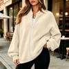 Women's Thermal Baseball Collar Zip Up Jacket Color Loose Fit