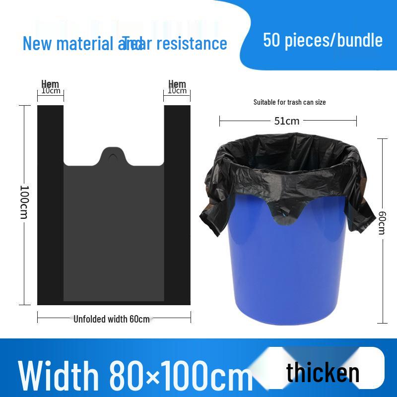 Black Handheld Thickened Vest-Style Trash Bags with Handles for Household Use