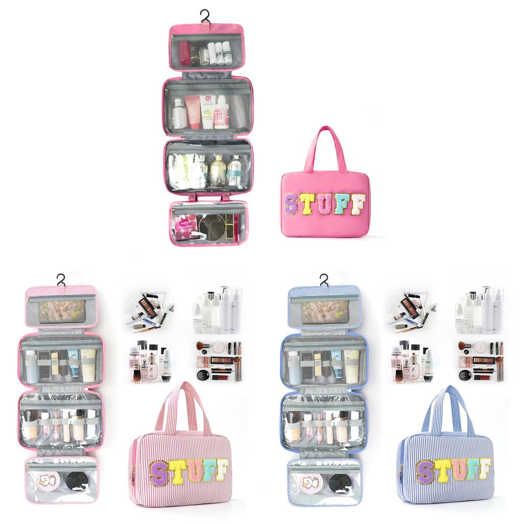 Polyester Travel Toiletry Bag With Dry Wet Separation And Hanging Design For Home And Travel Use