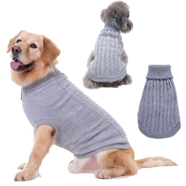 Solid Color High Neck Aran Cable Knit Sweater for Large Dogs