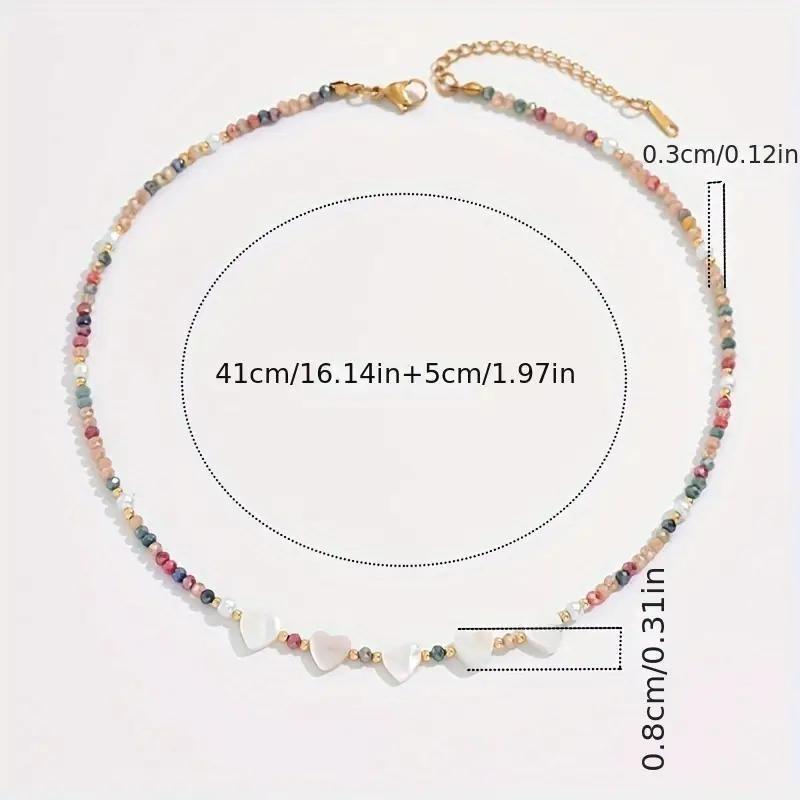 Women Fashion Colorful Beaded Heart Clavicle Necklace