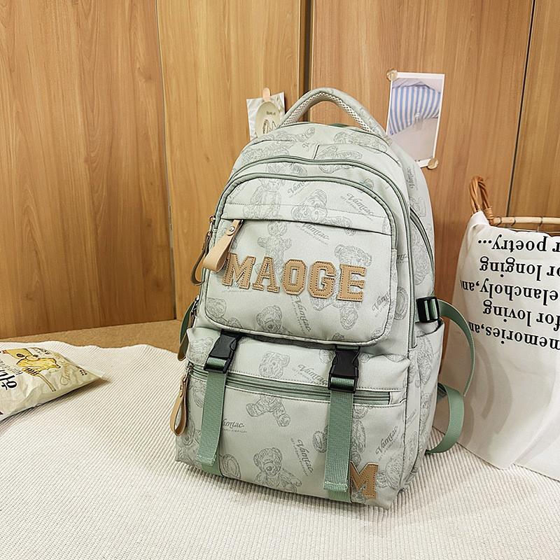 Bear Pattern Print Backpack With Nylon Construction Ergonomic Air Cushion Straps