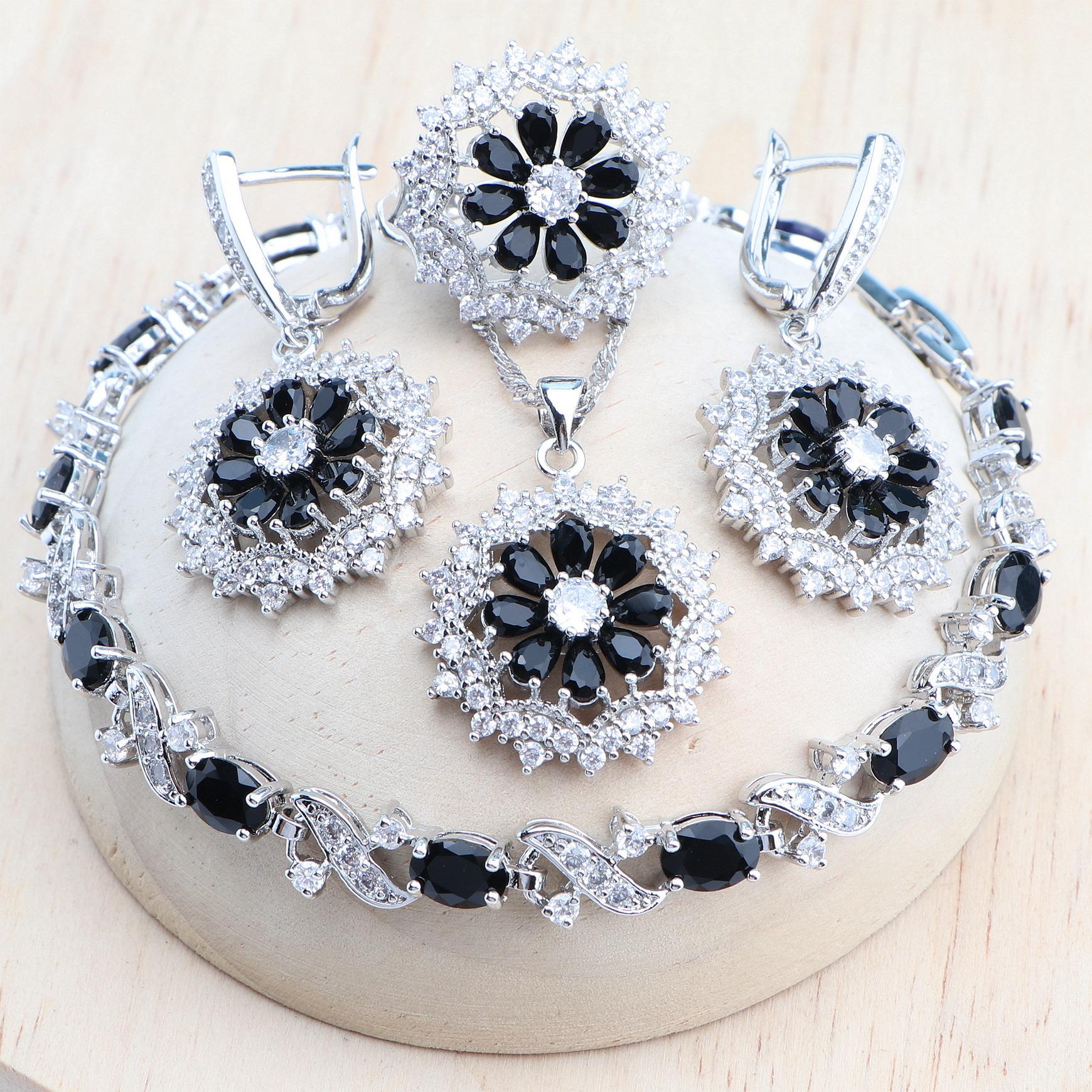 

Свадебный комплект ювелирных изделий из кубического циркона для женщин, свадебные кольца/браслеты/серьги/подвеска, комплект ожерелья 10 чёрный