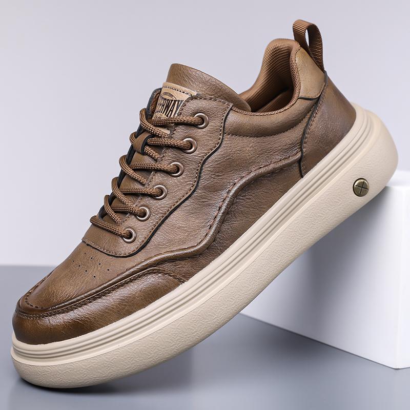 Genuine Leather Shoes Men Footwear Soft Leather Mens Casual Shoes Flat Trendy Platform Sneakers High-quality Outdoors Walk Brown