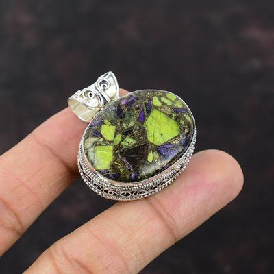 Ciondolo in rame Stichtite Gioielli fatti a mano Ciondolo in argento sterling 925 Gioielli con pietre preziose Ciondolo di design vintage Regalo per la mamma Ciondolo Boho