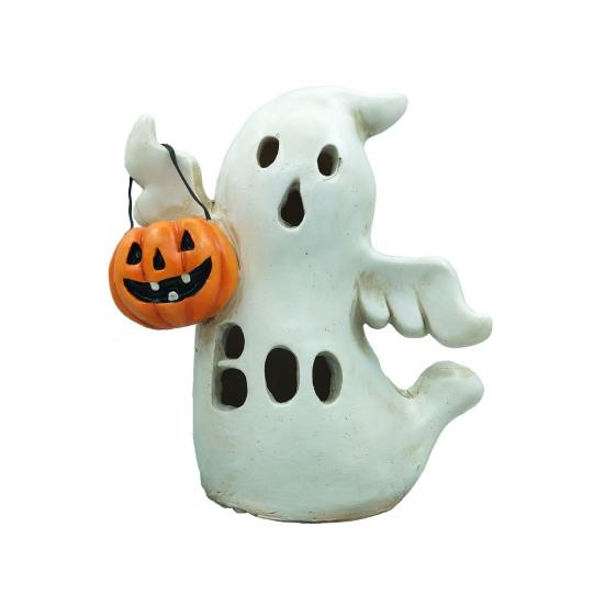 Halloween Decoration Light Up Ghost Pumpkin Witch Moon Figurine Spooky Glowing Resin Statue Tabletop Ornament for Living Room Kitchen Home Decor