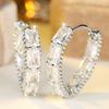 Luxury Geometric Zirconia Hoop Earrings Female Fashion Wedding Party Jewelry Gorgeous Silver Color Accessories for Women