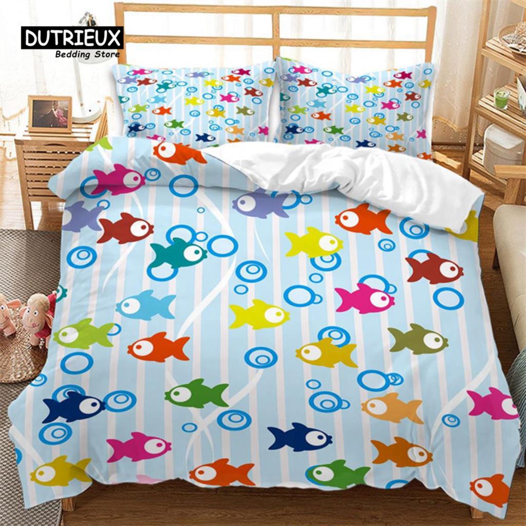 Dziecięca Kreskówkowa Poszwa na Kołdrę Mikrofibra Morze Podwodny Świat Poszwa na Kołdrę Pełna Dla Chłopców Dziewczynek Motyw Morski Zestaw Pościeli