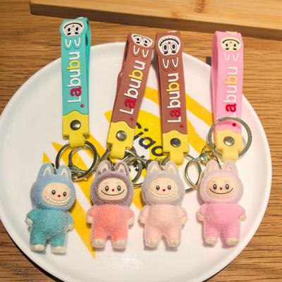 Cartoon Flocking Key Chain Cute Doll Key Pendant Schoolbag Small Gift