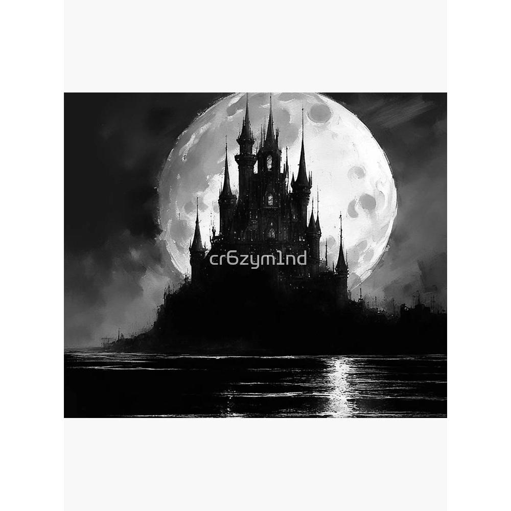 Tapestry black and white gothic castle 75x100