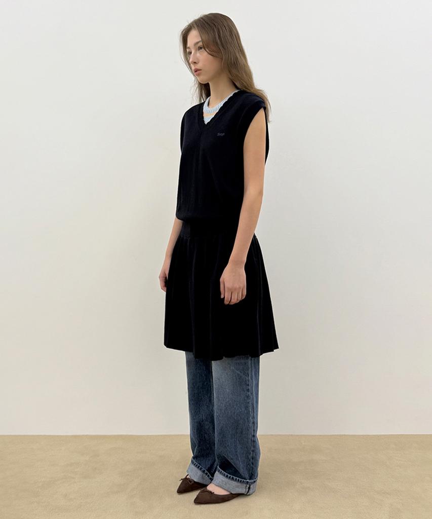 Sinun Wool-Blend Pleated Knit Dress (Navy)