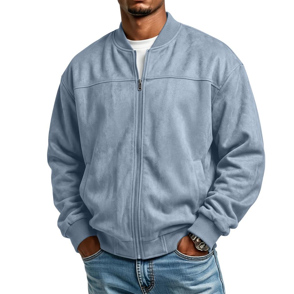 Men's Casual Long Sleeve Zip Up Baseball Jacket with Stand Collar and Pockets