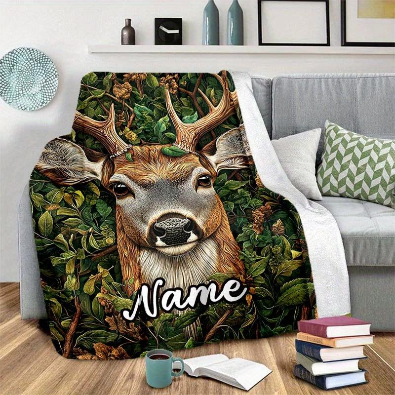 Deer Customize Your Name Blanket Warm Comfortable And Soft Blankets Are Suitable For Home Chairs Office Sofas Sofas Office Camping And Gifts For