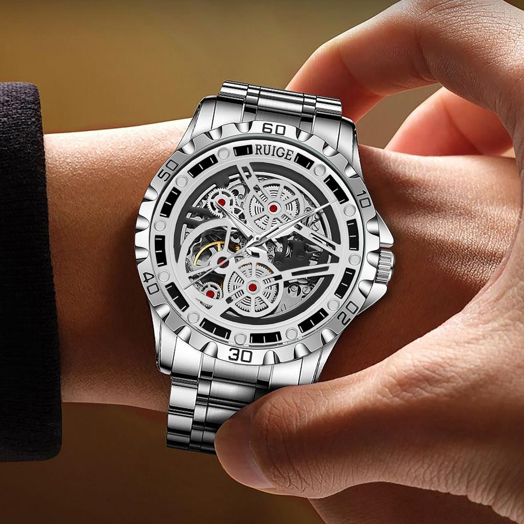 Hollowed Out Men's Fully Automatic Mechanical Watch Stainless Steel Men's Luminous Waterproof Luxury Fashion Skeleton Watches