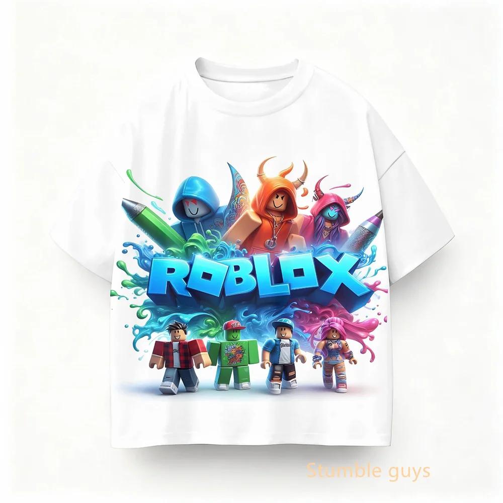 Roblox Children Summer Game Theme T-shirt Boys Clothes Girls Anime