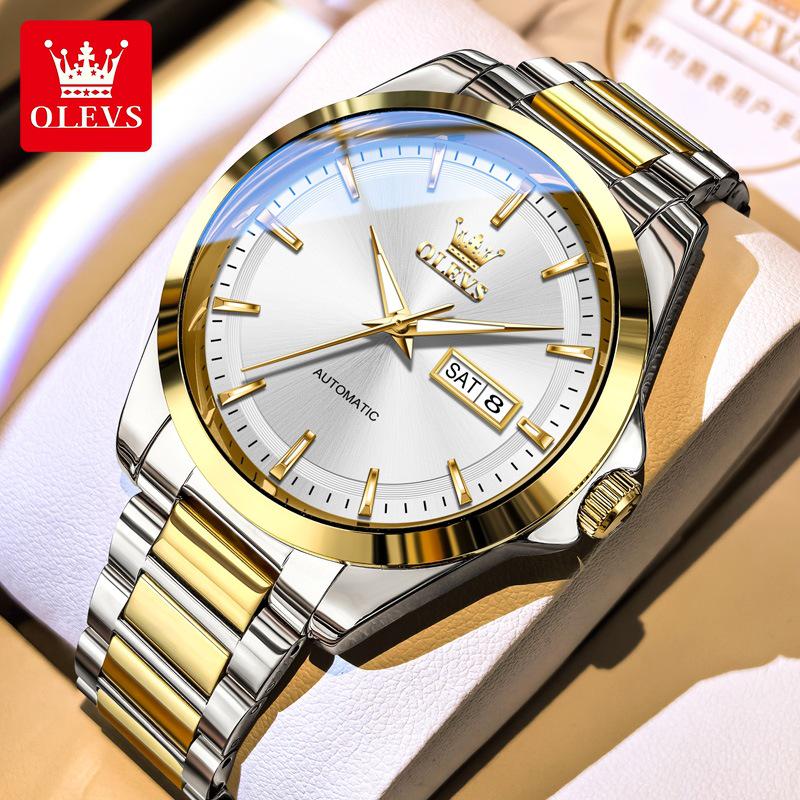OLEVS Men's Automatic Mechanical Watch - Day/Date, Waterproof, Luminous, Steel Band