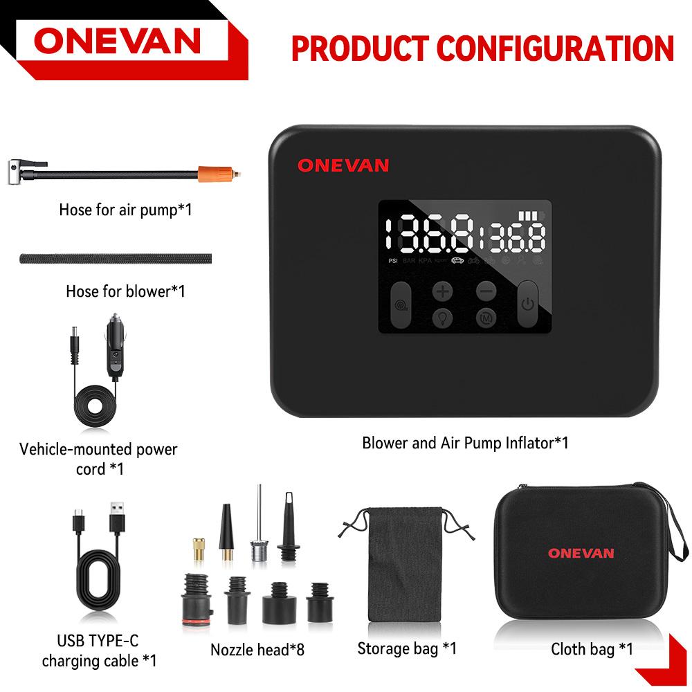 ONEVAN 2IN1 Cordless Car Air Pump High Power Dual Inflatable 160PSI DC12V With Digital Pressure Air Car Compressor Car Tire