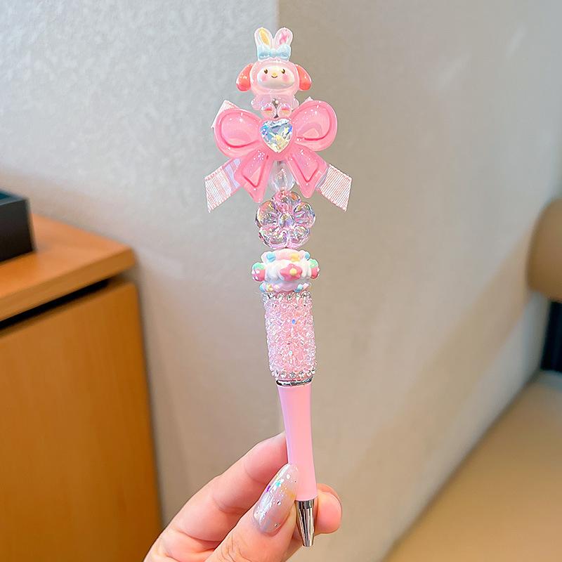 

Детская мультяшная ручка с вращающимся механизмом, украшенная сверкающим бриллиантовым бантом, черная, милая, для девочек, шариковая ручка с высоким дизайном