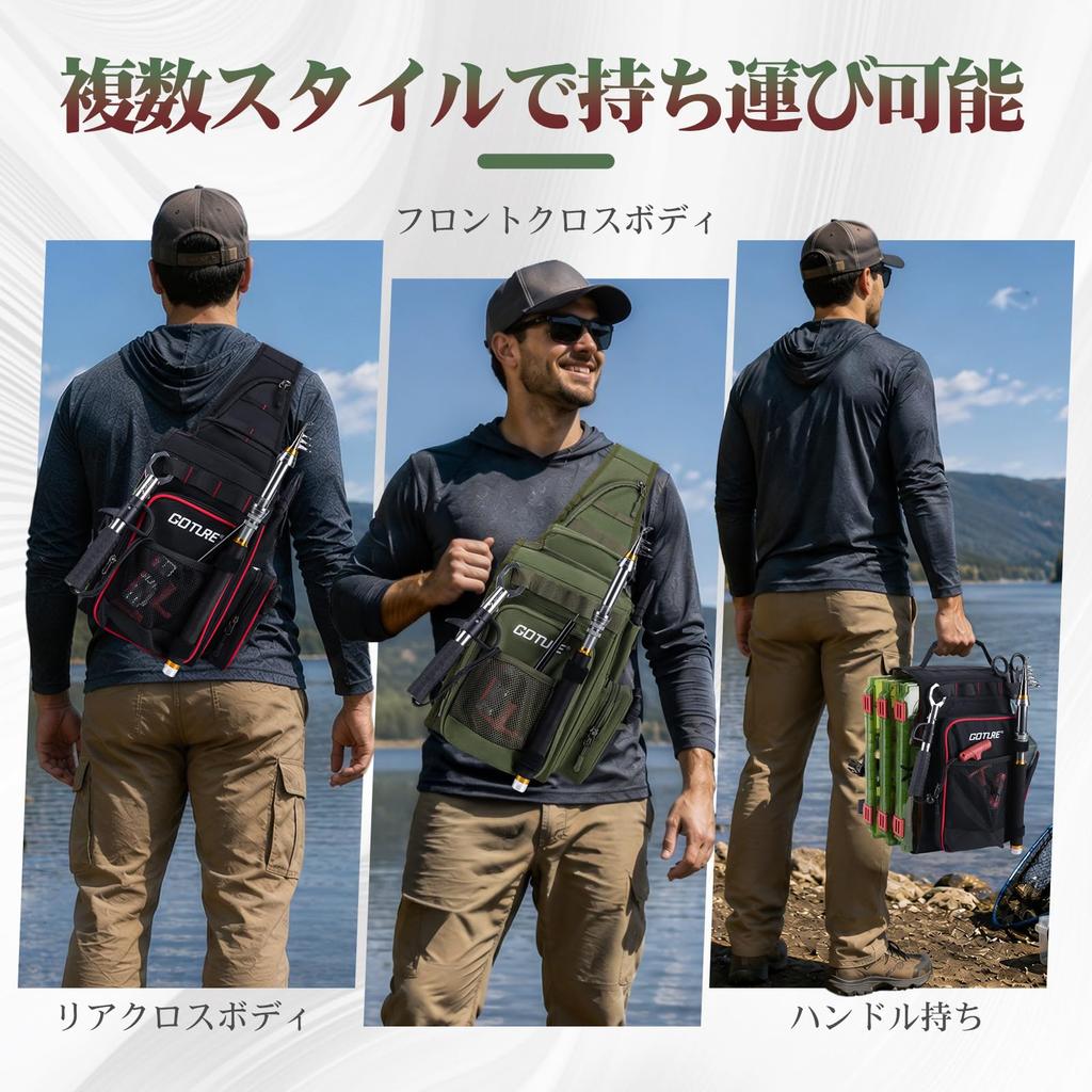 Goture Fishing Bag with 3 Tackle 900D Waterproof Oxford Rod Shoulder Green F Boxes, Fabric, Holder, Type, 21L,