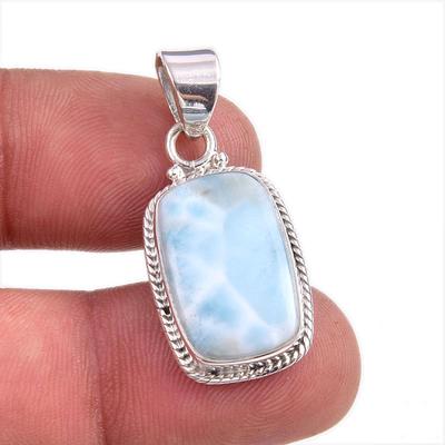 Natural Republic Larimar Gemstone Handmade 925 Solid Silver Pendant 1.5" A7E30