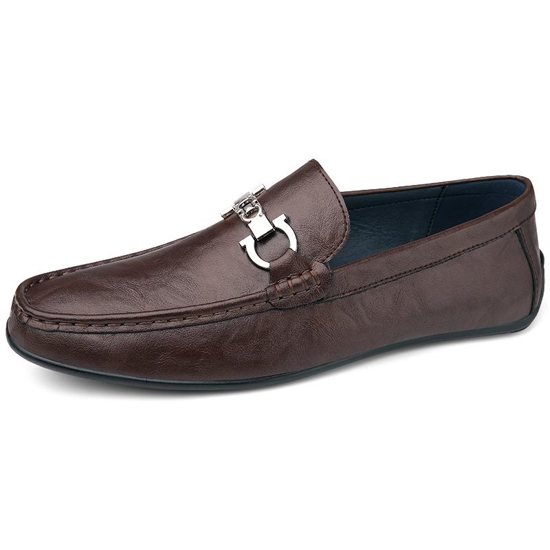 

Men s shoes spring and summer loafers flat lazy shoes low-top foot-fitting driving casual shoes foreign trade cowhide Doudou shoes 44 коричневый