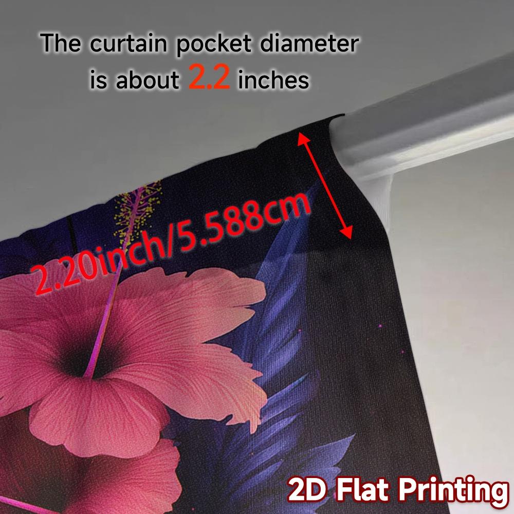 2D FLAT PRINTING 2pcs Curtains (Without Rod) Floral Hibiscus in Neon Glow Ramadan Festival Fashion Curtains Durable Polyester