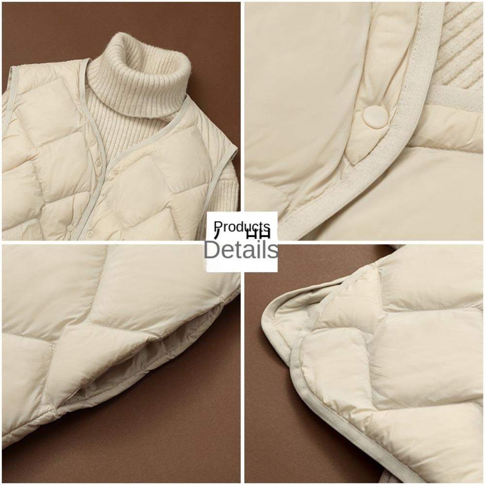 Women's Lightweight Down Vest - Mid-Length V-Neck Autumn/Winter Plus Size Waistcoat - Lightweight Down Lining Sports Vest