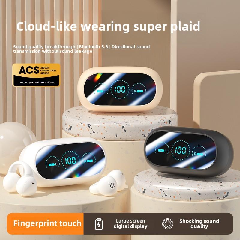 Auricolari Bluetooth a conduzione ossea con clip per orecchio Senza movimento dell'orecchio Display digitale Auricolari a lunga durata