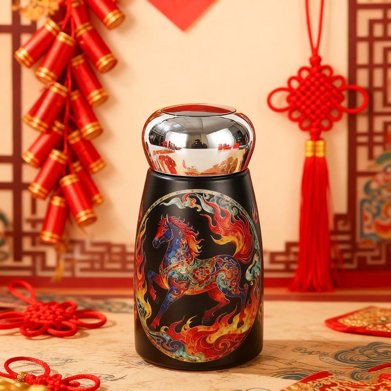 2026 Year of the Horse New Smart Gift Thermos Cup Light Luxury Retro Stainless Steel Portable Creative Pocket Mini Water Cup