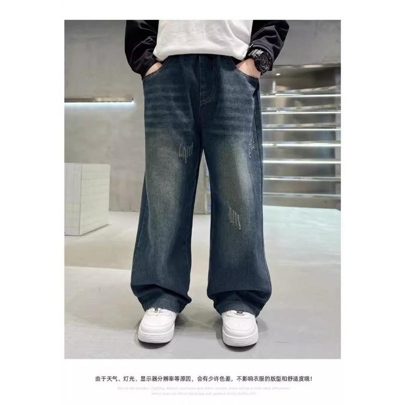 Boys Casual Soft Wide Leg Denim Long Pants Kids Spring Autumn Trousers