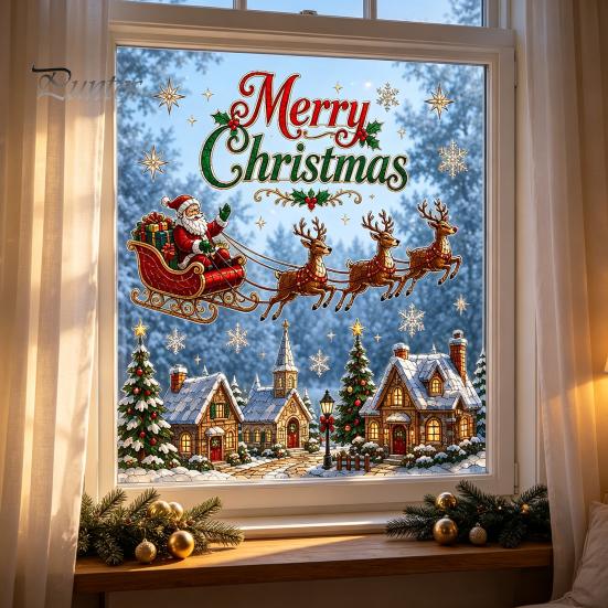 Winter Wonderland Window Decor Christmas Stickers, Holiday Decorations, Festive Art with Xmas Tree Wall Stickers Snowman Angel Patterns for Home Door