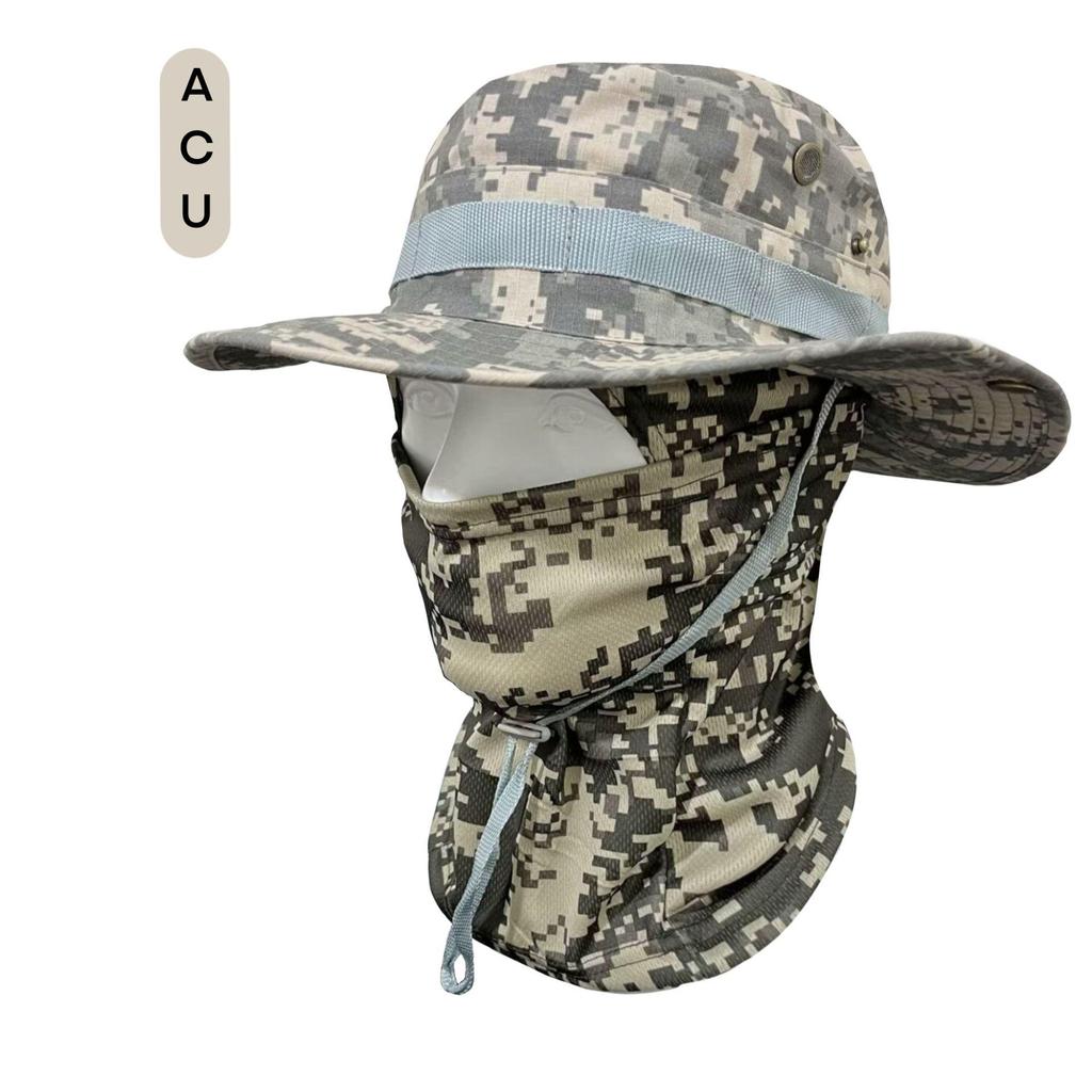 Outdoor Sonnenschutz Camouflage Hut & Sturmhauben Set: Winddicht, Sonnenschutz für Bergsteigen, Angeln & Radfahren