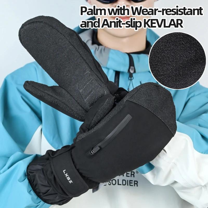 Winter Wrist Protect Ski Gloves with Wrist Guard Board Snowboard Skiing Mittens Extended Cuffs Windproof Black Men Ski Gloves