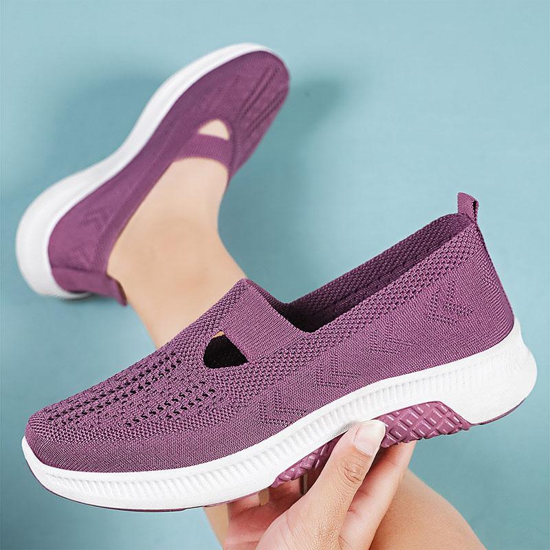 Springtime Women Shoes Cushioned Sole Mesh Upper Vulcanized Athletic Shoes For Middle Aged Mothers Lightweight Breathable Easy Slip-On Daily Shoes