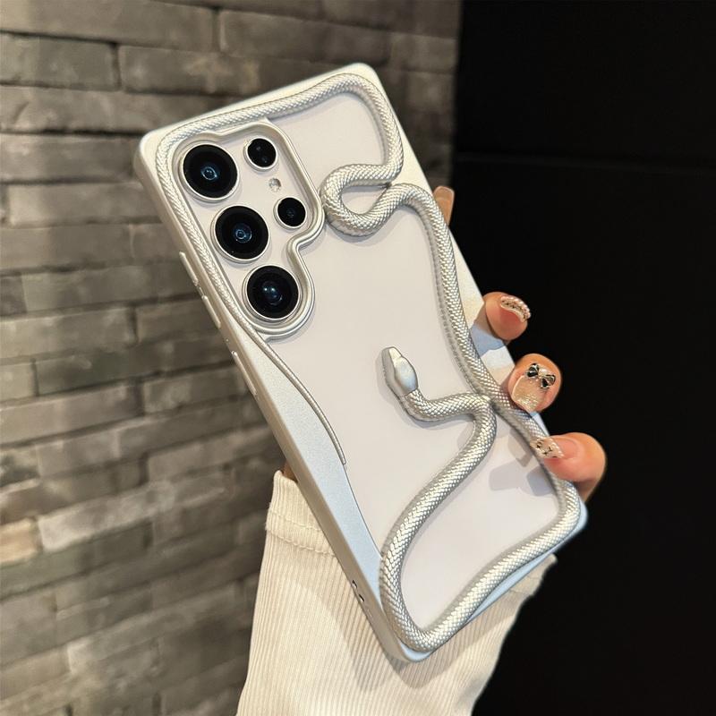 Plating 3D Hollow Out Snake Case For Samsung Galaxy S25 S24 Ultra S23 FE A17 A56 A55 A16 A15 A26 A54 A36 5G Soft TPU Phone Cover