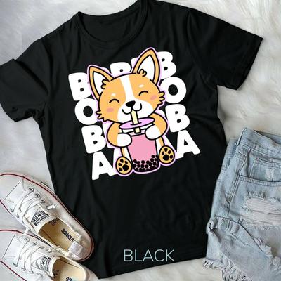 Kawaii Boba Cute Anime Dog Corgi Kawaii Tea Drink Dark Unisex Form T-shirt