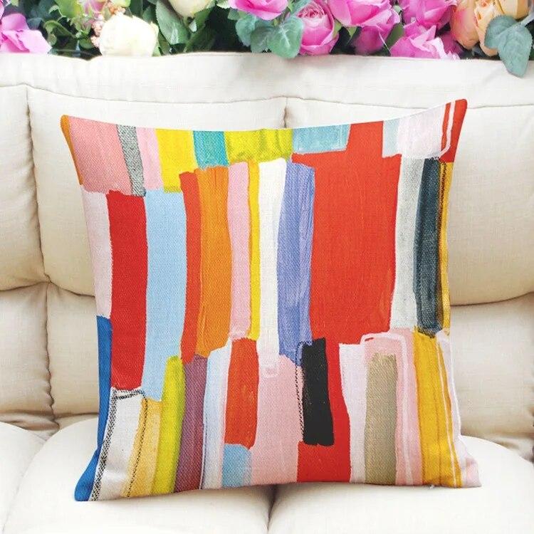 Sofa Car Seat Watercolor Flower Cushion Colorful Cushion Geometric Pillow Decoration Pillowcase Home Decor