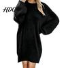 Comfortable Women Fall Outfits Mini Oversized Sweater Dress Long Sleeve Round Neck Knit Pullover Solid Color Tunic Dress Top Winter Loose