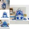 Lilo Stitch Blue Monster Printed Pu School Bag With Inner Card Pocket For Teens