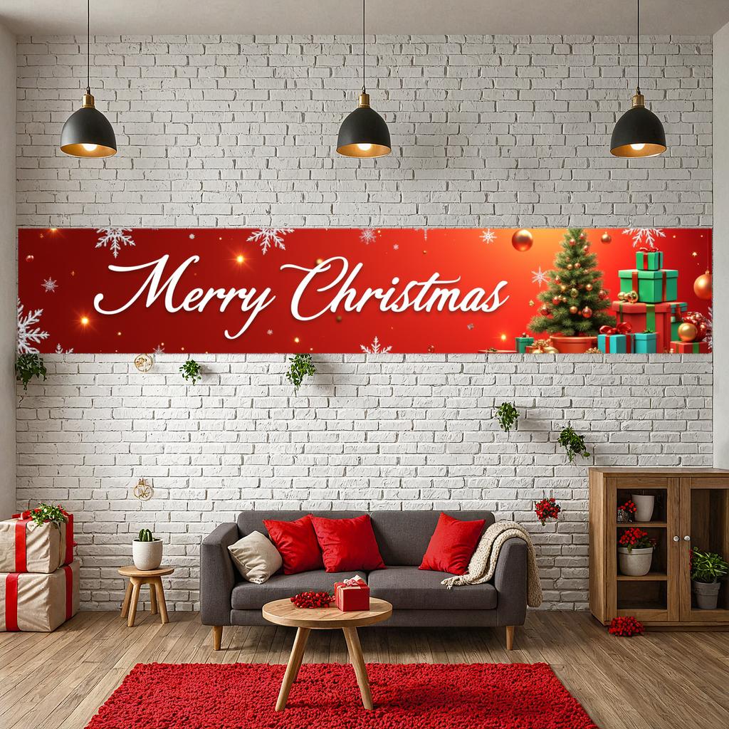 Christmas Decoration Red Background Holiday Banner Seasonal Banner Eye-catching Christmas Party Banner For Indoor Decor Home