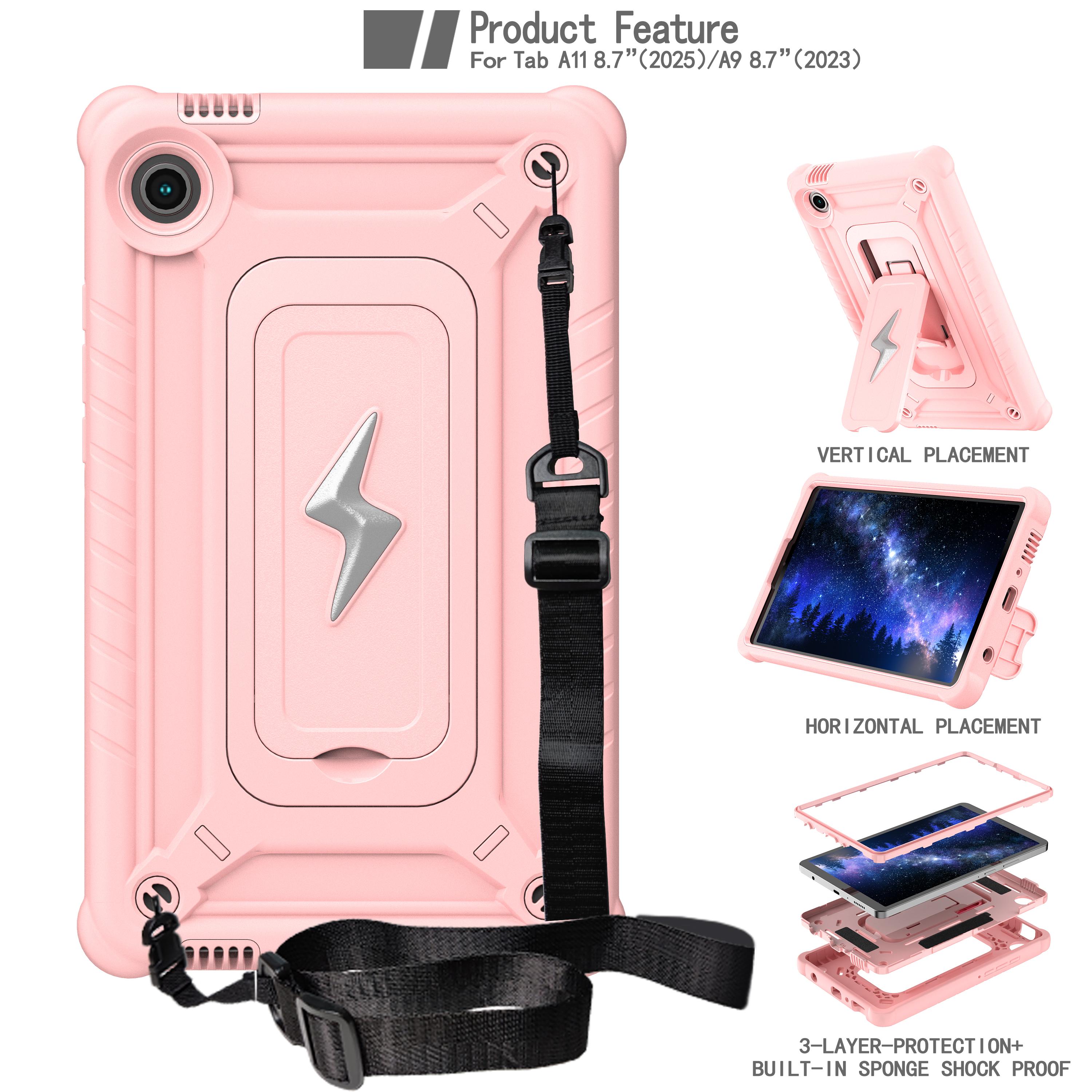

Heavy Duty Stand Case Universal for Samsung Galaxy Tab A11 A9 8.7 SM-133 X135 X110 X115 X117 Hybrid Cover With Shoulder Strap A9 SM-X110 X115 X117 розового золота