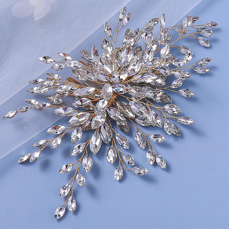 Gold Luxury Crystal Bride Hair Comb Rhinestone Wedding Headdress Jewelry Bridal Handmade Hair Accessories Women Party Ornaments