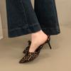 Fashion Bow Leopard Pointed Toe Women Sandals High Heels Slippers Party Shoes Designer 2025 Summer Pumps Flip Flops Woman Shoes Zapatos