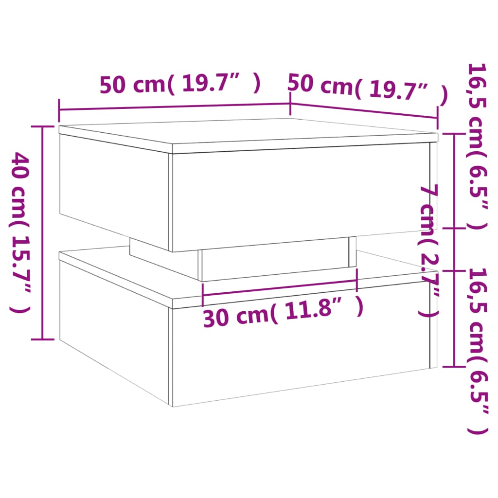 LED Coffee Table in Concrete Grey 50 x 50 x 40 cm