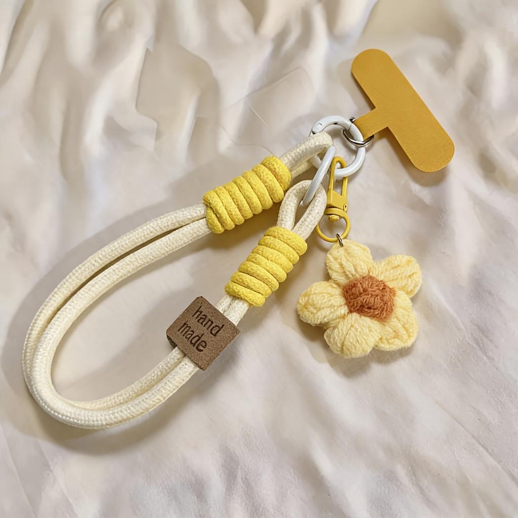 Handgewebtes Handy-Lanyard mit Blumen-Schlüsselanhänger, abnehmbares Ringdesign. Universelles Anti-Verlust-Band für Handyhüllen, Taschen, Karten und den Außenbereich.