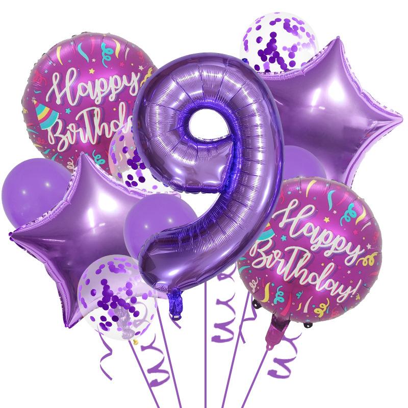32-Inch Purple Digital Balloon Set, Happy Birthday, First-Year Party Supplies, Scene Decoration Supplies