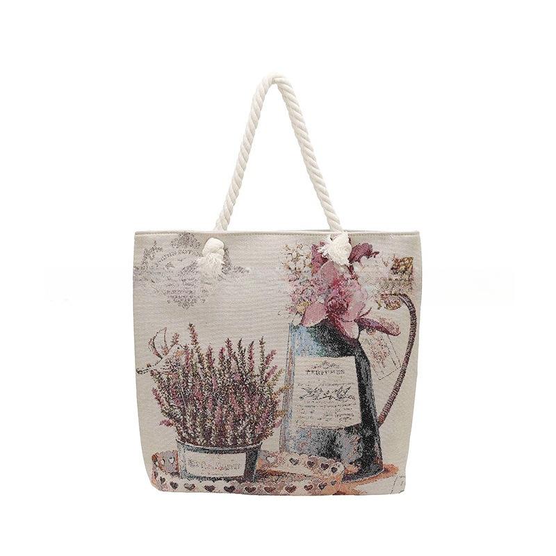 

Spring New Large Capacity Double-Sided Tote Bag for Women Retro Oil Painting Style Shoulder Handbag KTB 39*8*41cm